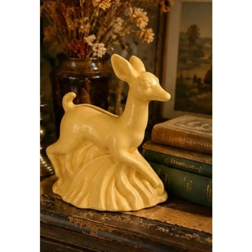 Deer Vintage Nil-Oak Planter Vase Mid Century Ceramic Woodland Doe Cottage Decor
